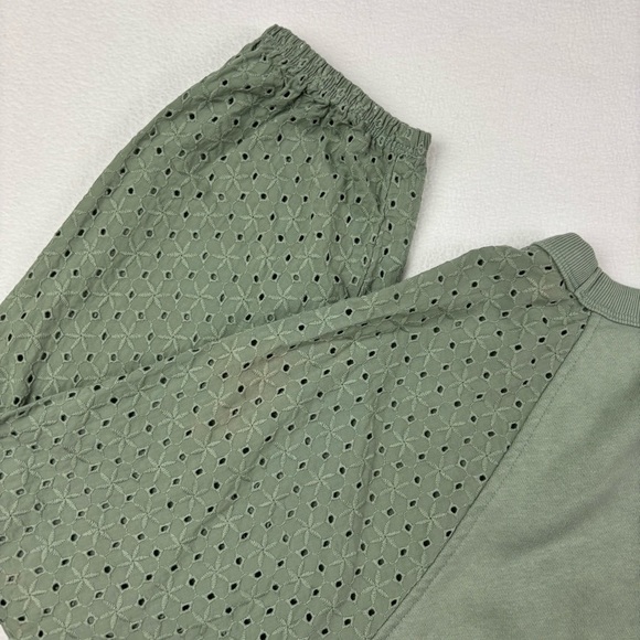 Gap Sage Green Soft Eyelet Crew Neck 
Long Sleeve Crop Sweatshirt Size L Petite - Picture 7 of 12